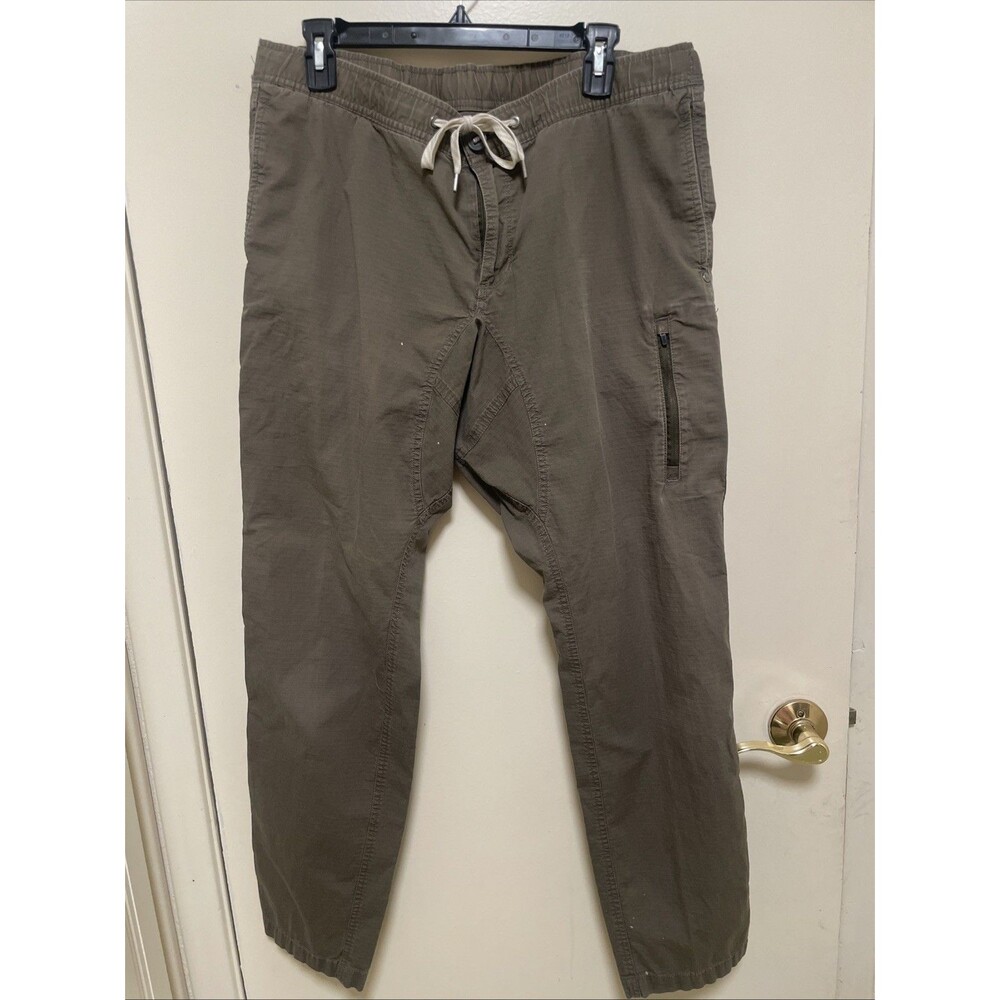 Vuori Men's 34x30 L Brown Ripstop Pants Zipper Button Drawstring Pockets